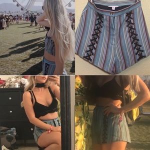 Blogger Favorite Boho Coachella High Waisted Lace Up Sorts - M